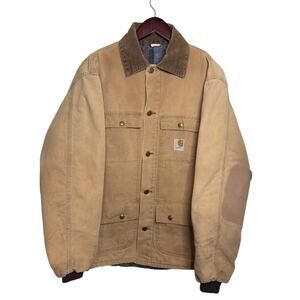 Vtg Carhartt Hunting Jacket Blanket Lined Size Large CB036 Game Pouch Chore
